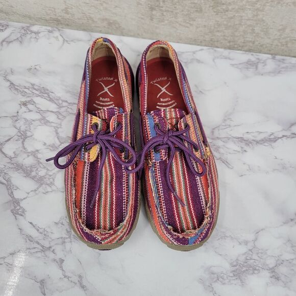 Twisted X Serape Purple Canvas Boat Shoe Driving Moccasins LIKE NEW - Picture 1 of 9